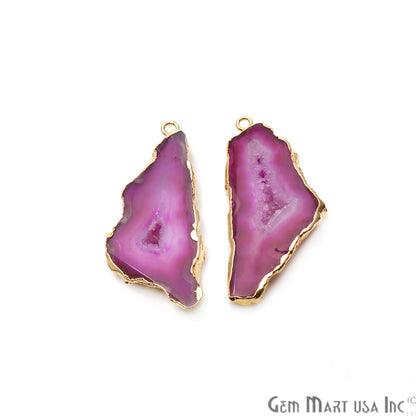 Agate Slice 20x45mm Organic Gold Electroplated Gemstone Earring Connector 1 Pair - GemMartUSA