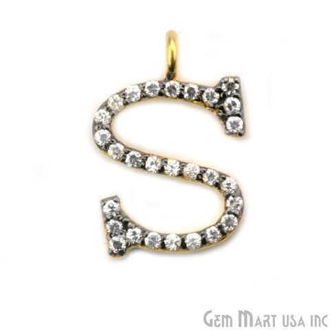 S' Alphabet Charm CZ Pave Gold Vermeil Charm for Bracelet & Pendants - GemMartUSA