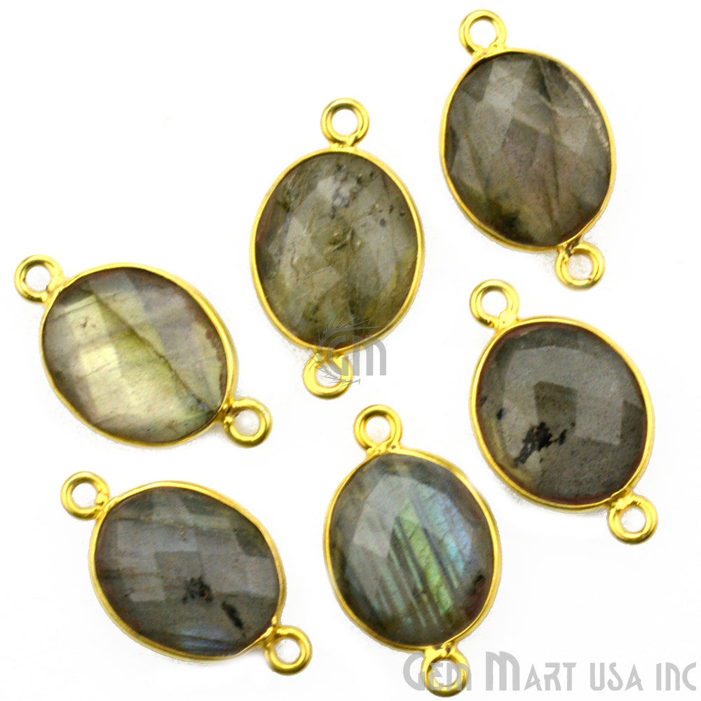 Oval 10x12mm Double Bail Gold Bezel Gemstone Connector