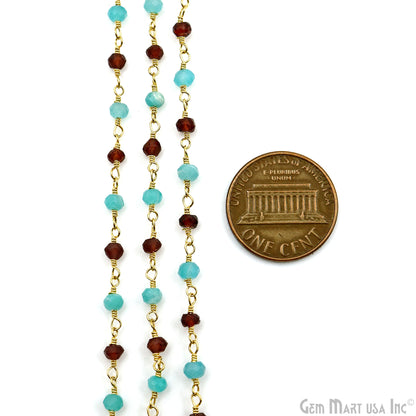 Garnet & Amazonite Beads 3-3.5mm Gold Plated Wire Wrapped Rosary Chain