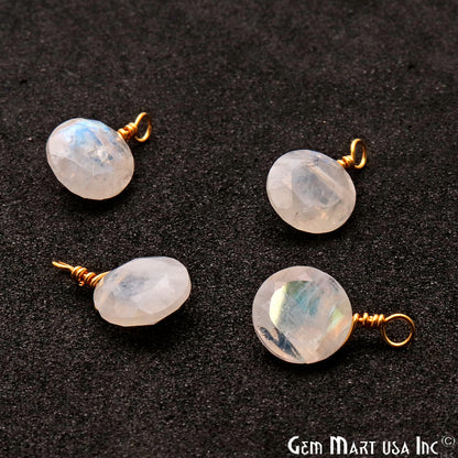 Rainbow Moonstone 8mm Round Single Bail Gold Wire Wrapped Gemstone Connector - GemMartUSA