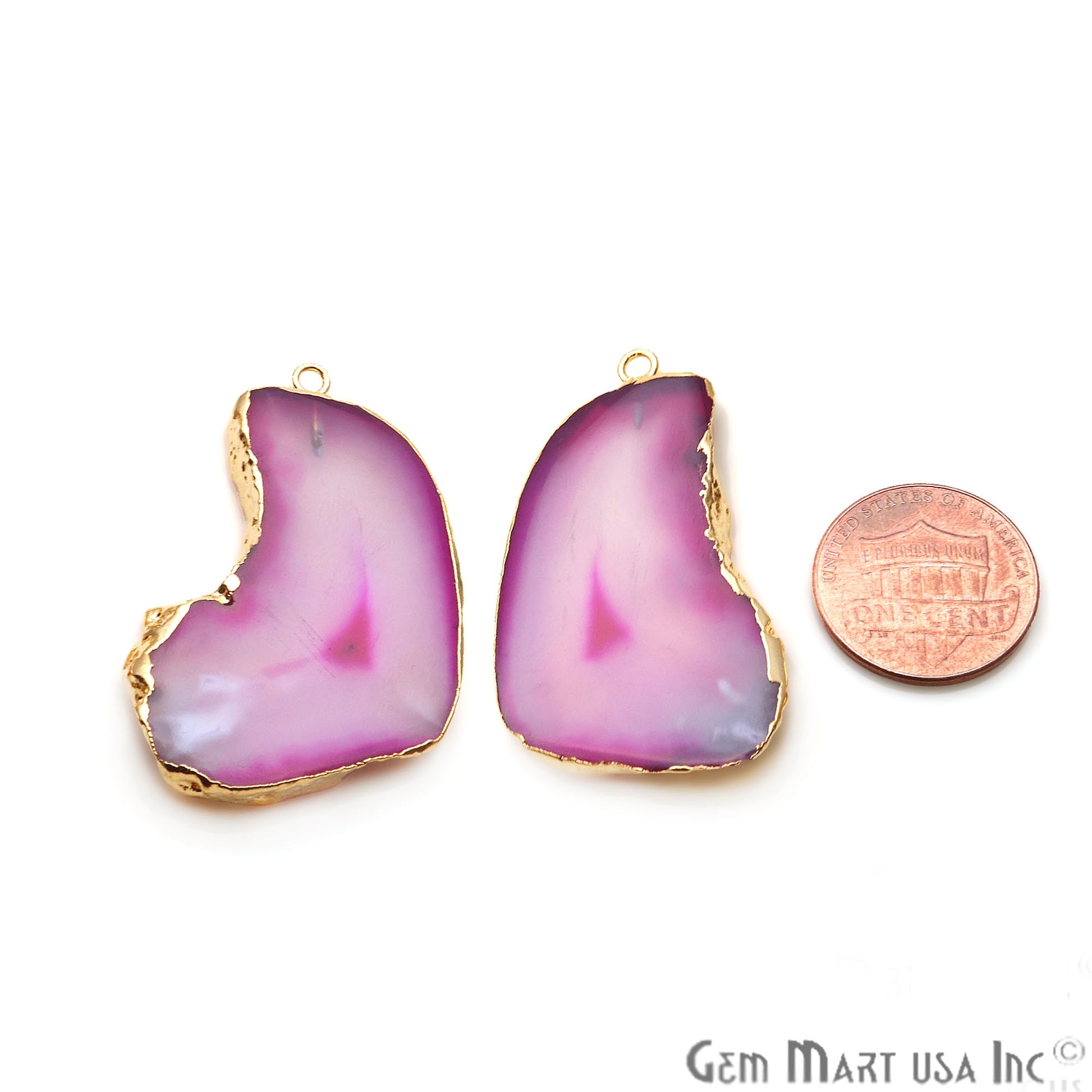 Agate Slice 43x20mm Organic Gold Electroplated Gemstone Earring Connector 1 Pair - GemMartUSA