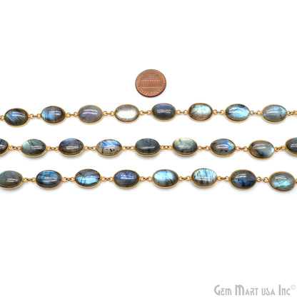 Labradorite Oval Shape 10-15mm Bezel Link Gold Plated Continuous Connector Chain