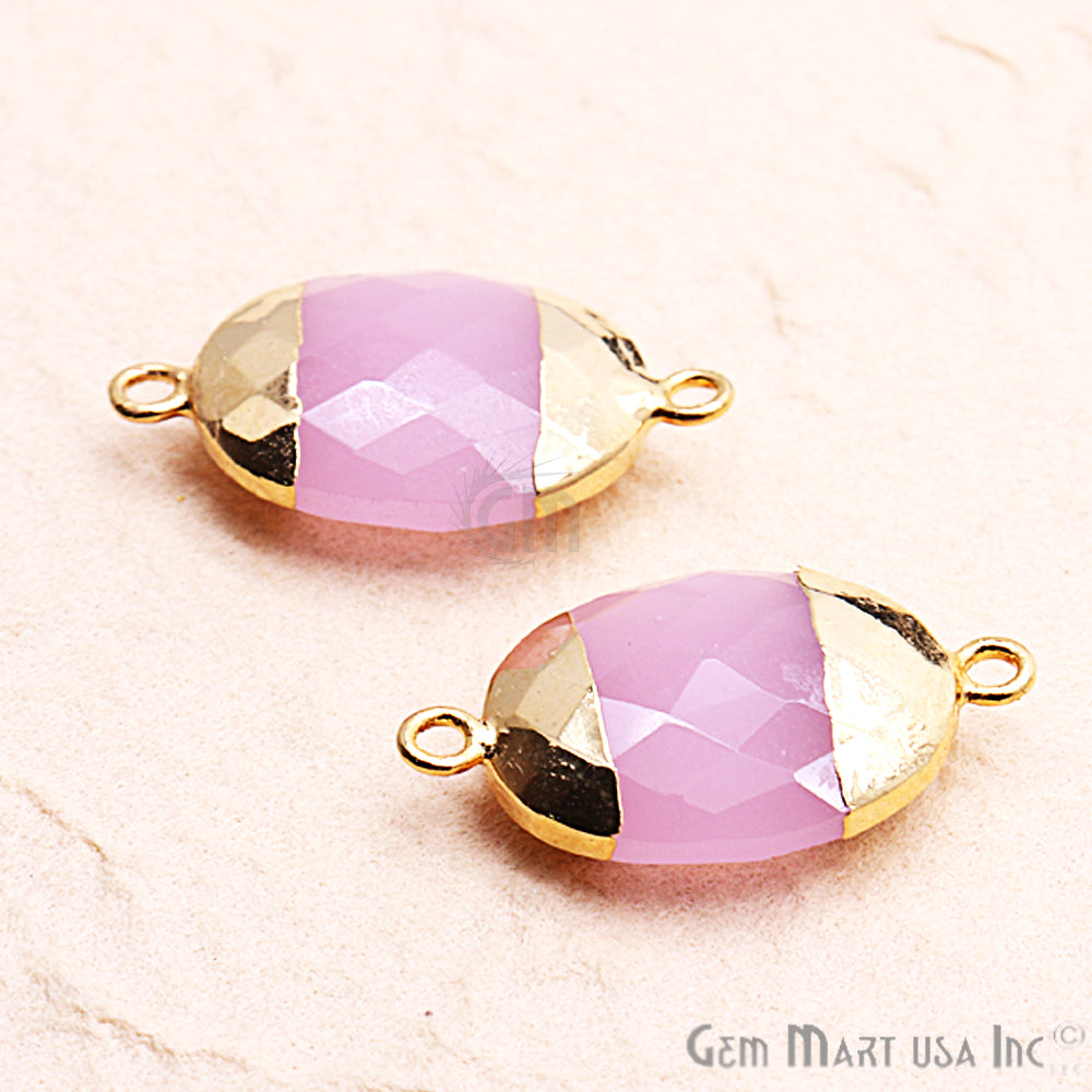 Rose Chalcedony 15X20mm Oval Gold Electroplated Double Bail Gemstone Connector - GemMartUSA