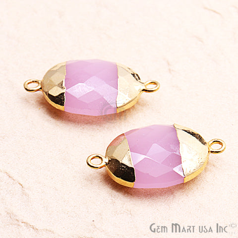 Rose Chalcedony 15X20mm Oval Gold Electroplated Double Bail Gemstone Connector - GemMartUSA