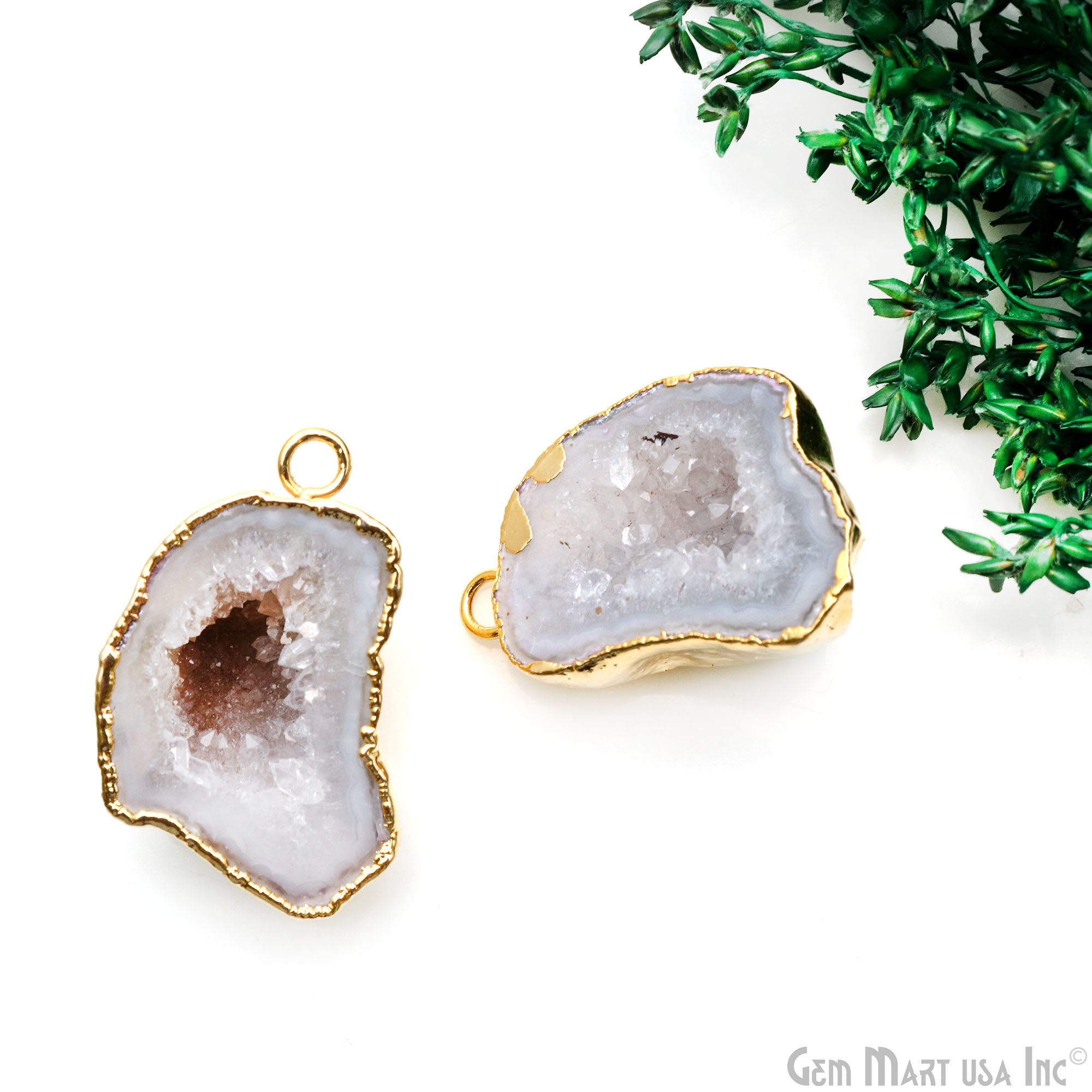 Geode Druzy 31x20mm Organic Gold Electroplated Single Bail Gemstone Earring Connector 1 Pair