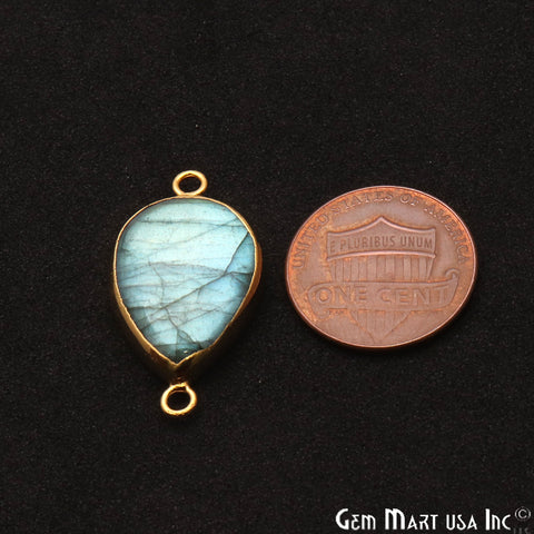 Labradorite Cabochon 27x15mm Pears Gold Electroplated Double Bail Gemstone Connector - GemMartUSA