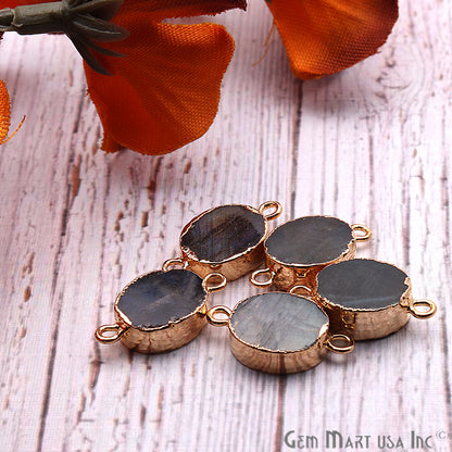 Labradorite 9x11mm Oval Shape Gold Edge Double Bail Connector - GemMartUSA