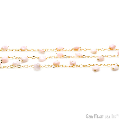 Pink Opal Tumble Beads 8x5mm Gold Plated Cluster Dangle Chain