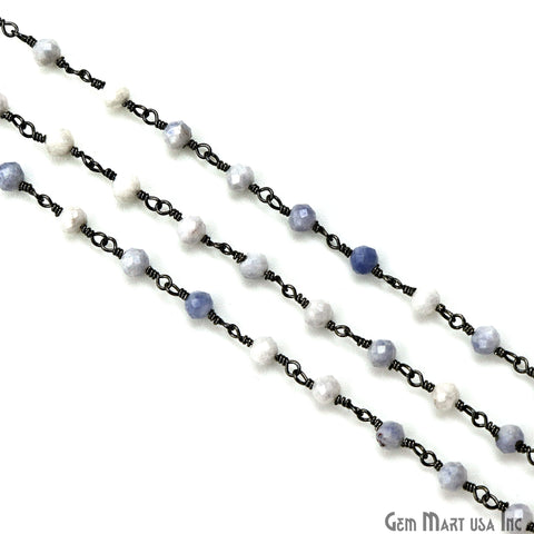Shaded Blue Opal Faceted Beads 3-3.5mm Oxidized Gemstone Rosary Chain