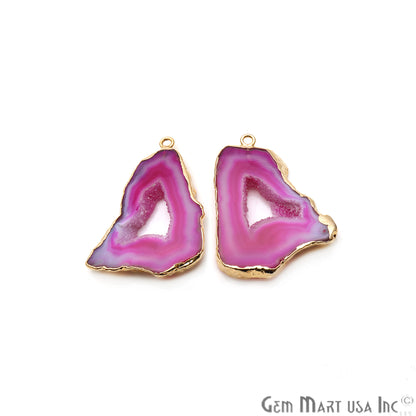 Agate Slice 37x28mm Organic Gold Electroplated Gemstone Earring Connector 1 Pair - GemMartUSA