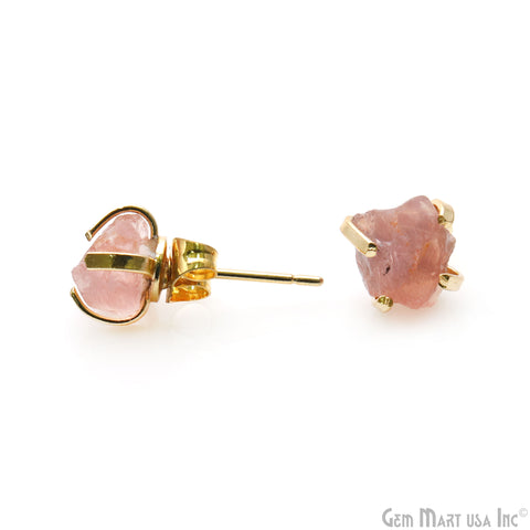 Natural Rough Gemstone 9x7mm Gold Electroplated Prong Setting Stud Earring