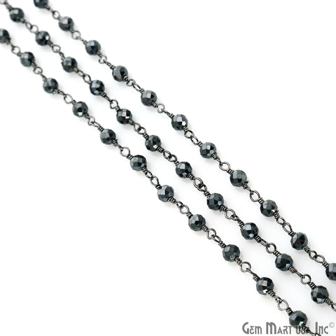 Black Pyrite Faceted Round 3-3.5mm Tiny Beads Oxidized Wire Wrapped Rosary Chain
