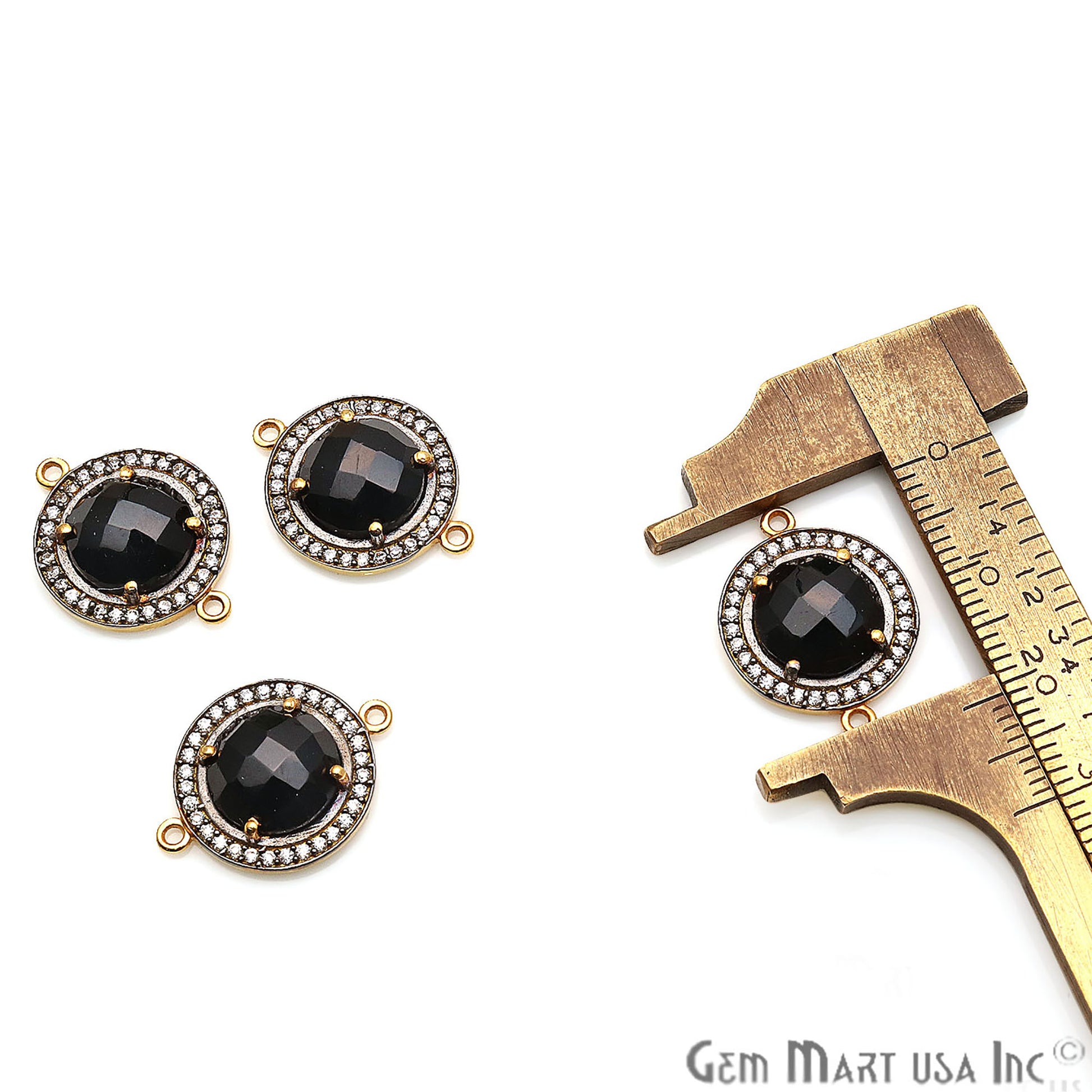 Black Onyx Round 10mm Black Pave Double Bail Gemstone Connector - GemMartUSA