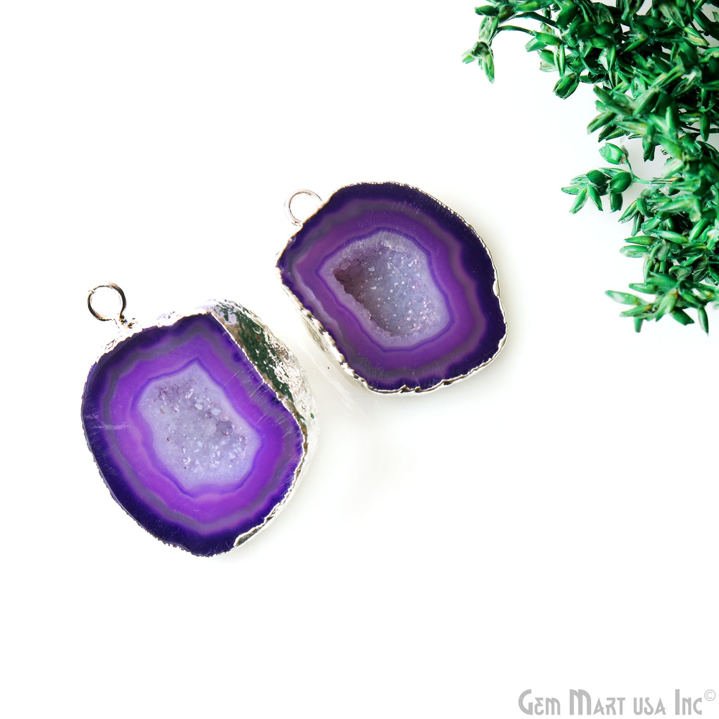 Geode Druzy 22x30mm Organic Silver Electroplated Single Bail Gemstone Earring Connector 1 Pair