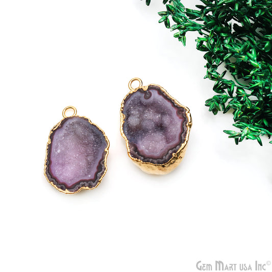 Geode Druzy 34x22mm Organic Gold Electroplated Single Bail Gemstone Earring Connector 1 Pair