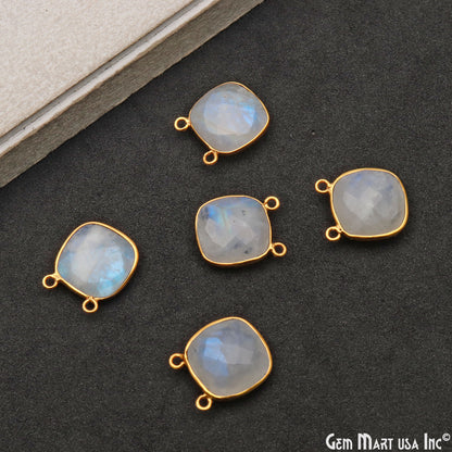 Rainbow Moonstone Cushion 14mm Cat Bail Gold Plated Gemstone Connector