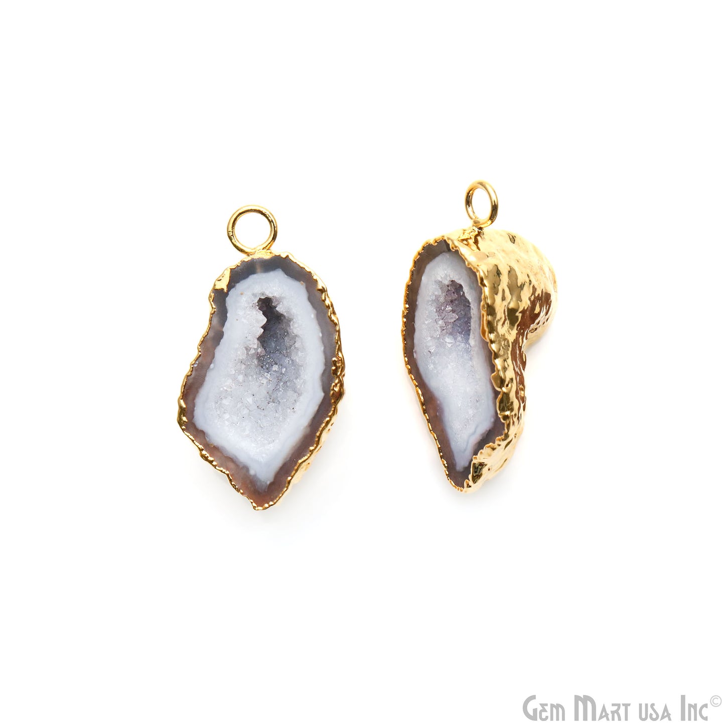 Geode Druzy 31x16mm Organic Gold Electroplated Single Bail Gemstone Earring Connector 1 Pair