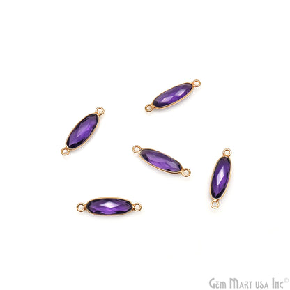 Faceted Oval 5x15mm Gold Plated Double Bail Gemstone Bezel Connector