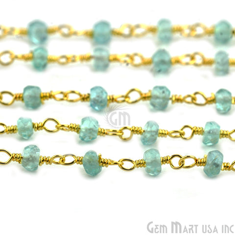 Apatite Faceted Beads Gold Plated Wire Wrapped Rosary Chain - GemMartUSA
