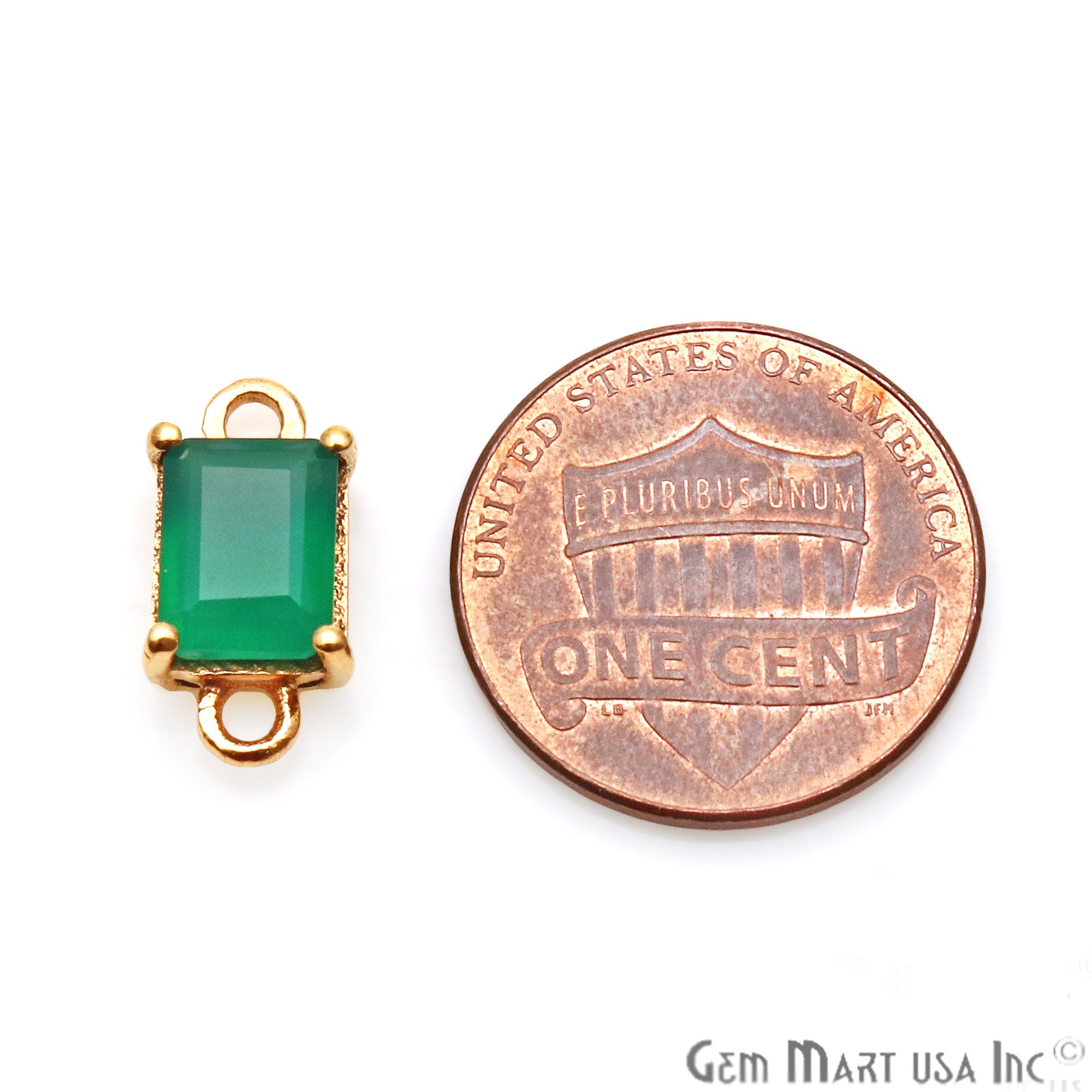 Green Onyx 6x8mm Rectangle Gold Plated Prong Setting Gemstone Connector (Pick Bail) - GemMartUSA