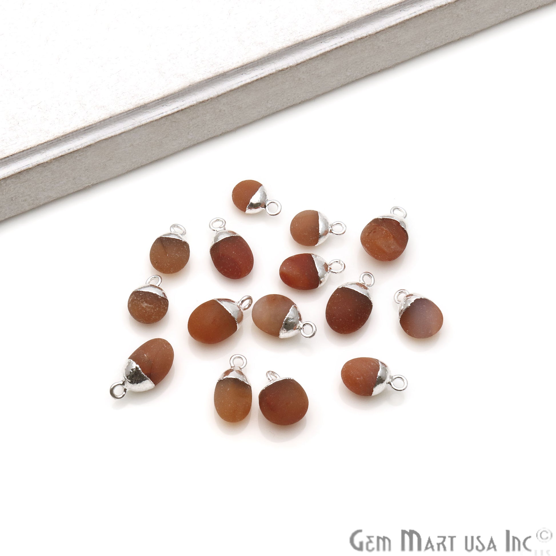 Rough Carnelian Matte Beads Organic 15x8mm Silver Electroplated Pendant Connector - GemMartUSA