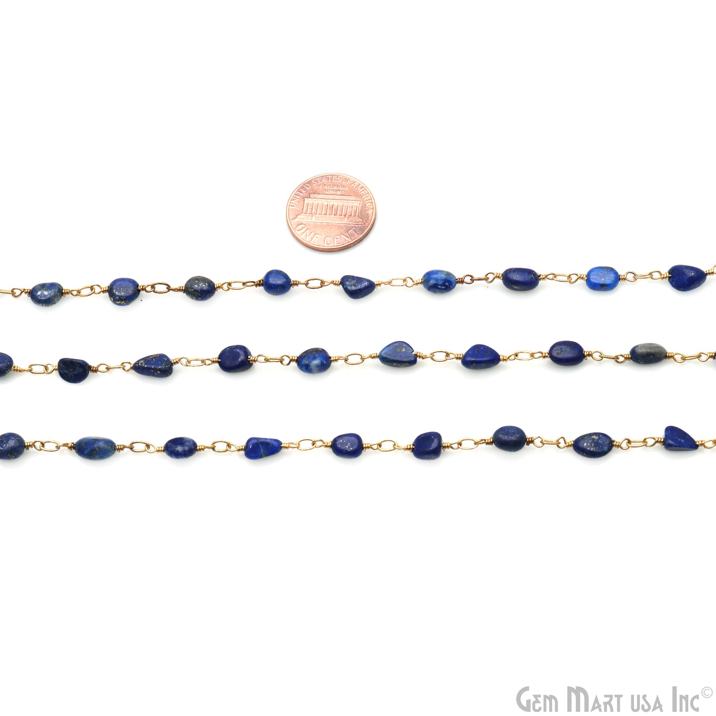 Lapis Tumble Beads 8x5mm Gold Wire Wrapped Rosary Chain