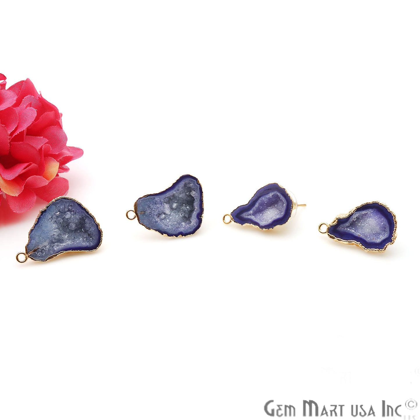 DIY Agate Slice Geode Druzy Gold Edged Loop Connector Studs Earrings