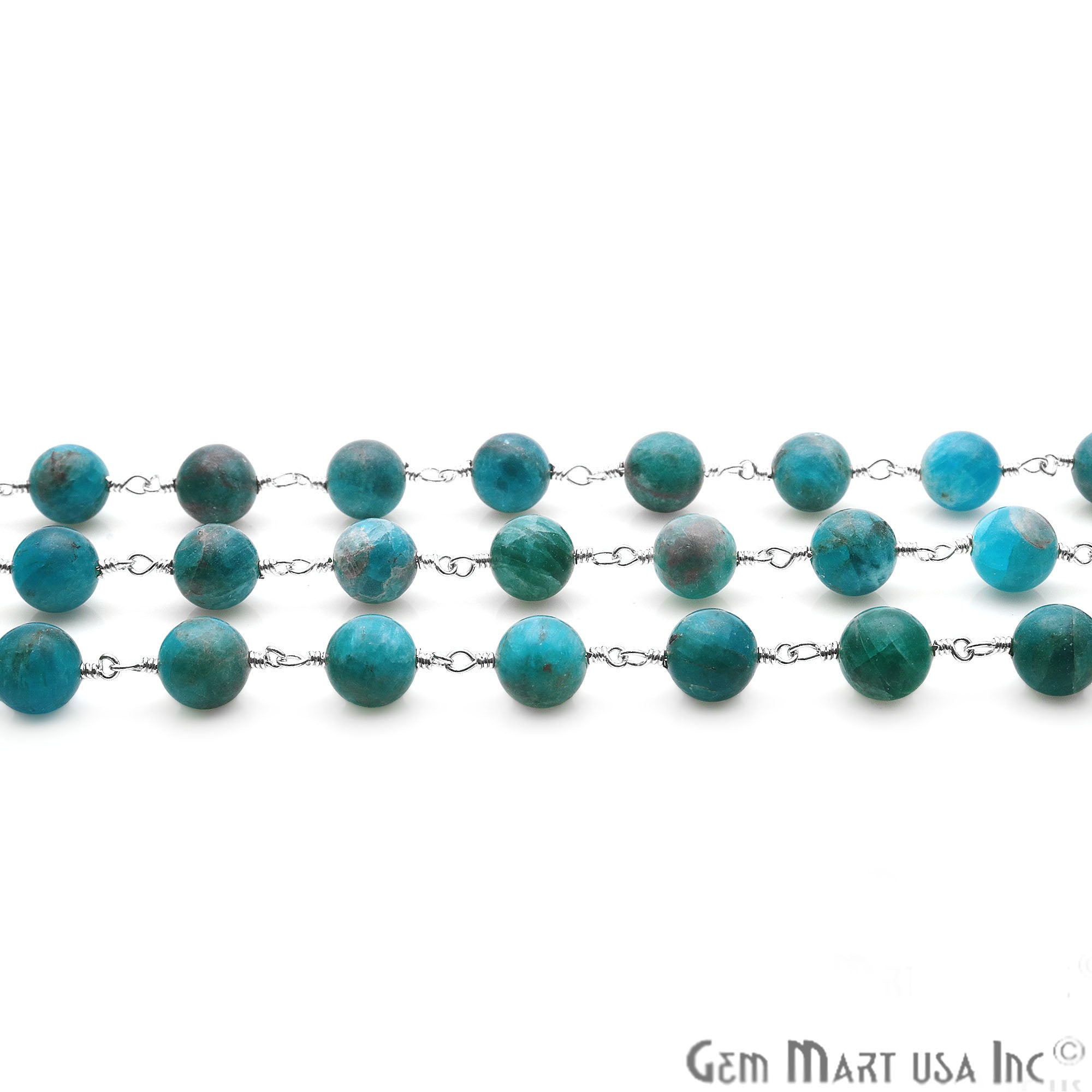 Neon Apatite Smooth Beads 8mm Silver Plated Wire Wrapped Gemstone Rosary Chain - GemMartUSA