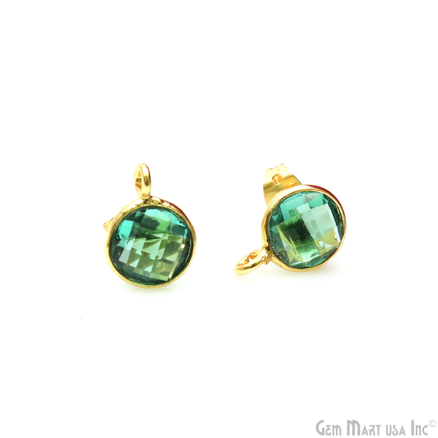 Round Faceted 12x9mm Single Bail Gold Plated Gemstone Stud Earrings