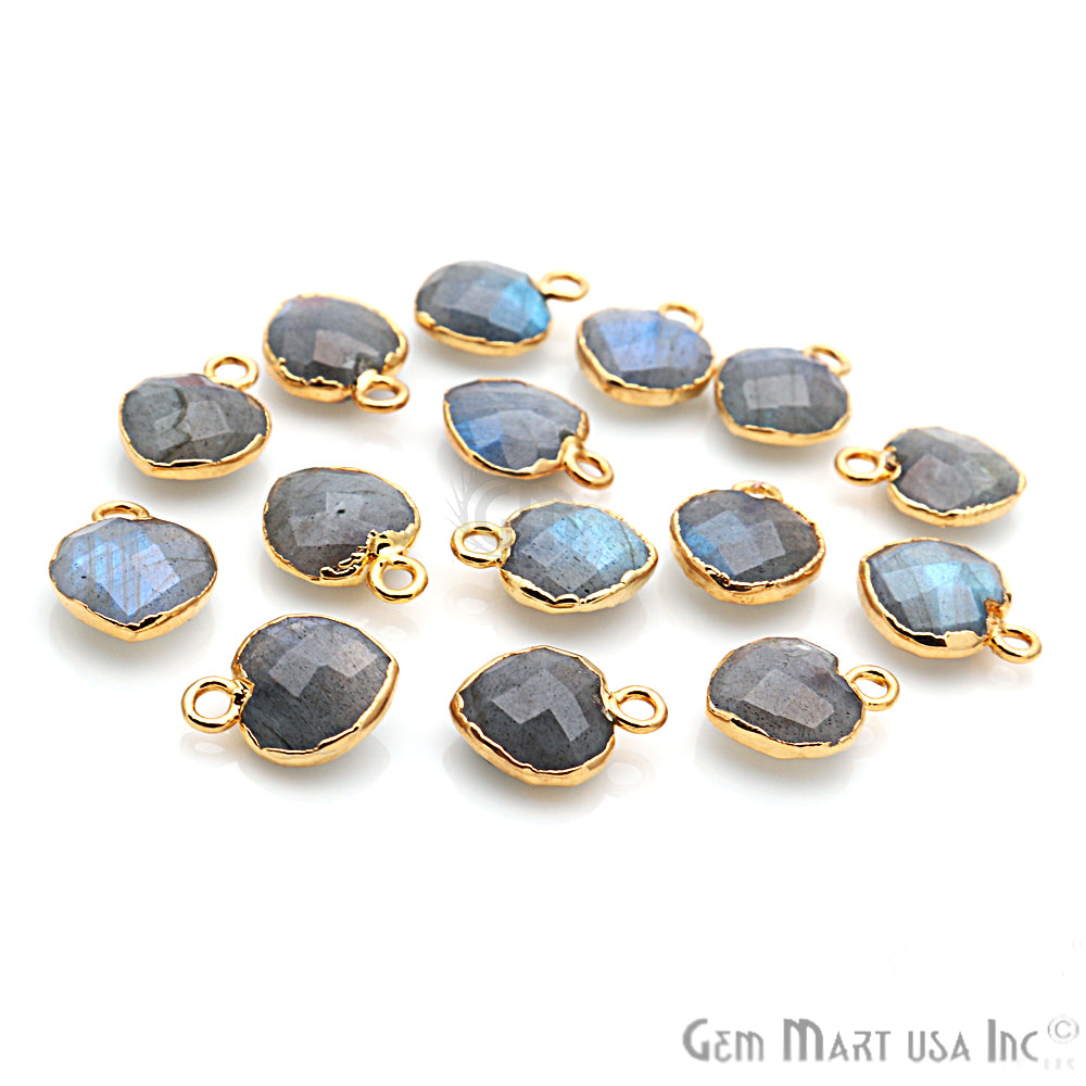 Labradorite 10mm Heart Shape Gold Electroplated Gemstone Connector - GemMartUSA