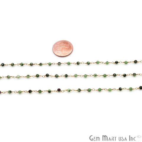 Ruby Zoisite Beaded 3-3.5mm Gold Plated Wire Wrapped Rosary Chain - GemMartUSA