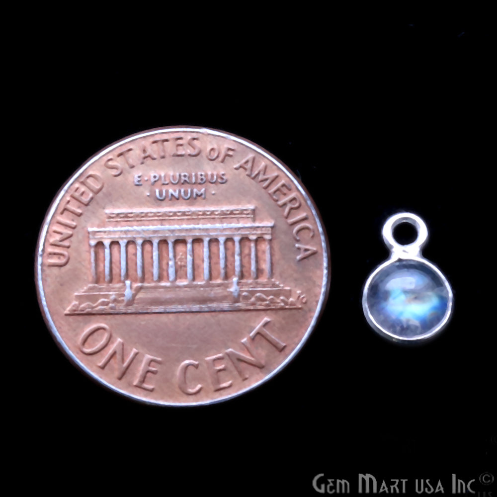 Rainbow Moonstone Cabochon 5mm Round Shape Silver Plated Single Bail Gemstone Connector - GemMartUSA