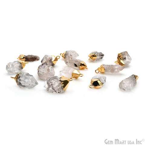 Rough Herkimer Diamond 23x13mm Gold Electroplated Single Bail Gemstone Connector