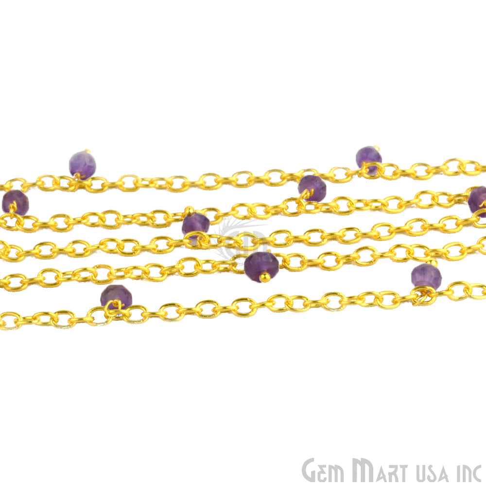 Natural Amethyst Dangle Bead Gold Plated Cluster Rosary Chain - GemMartUSA