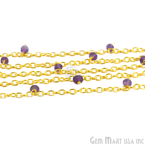 Natural Amethyst Dangle Bead Gold Plated Cluster Rosary Chain - GemMartUSA