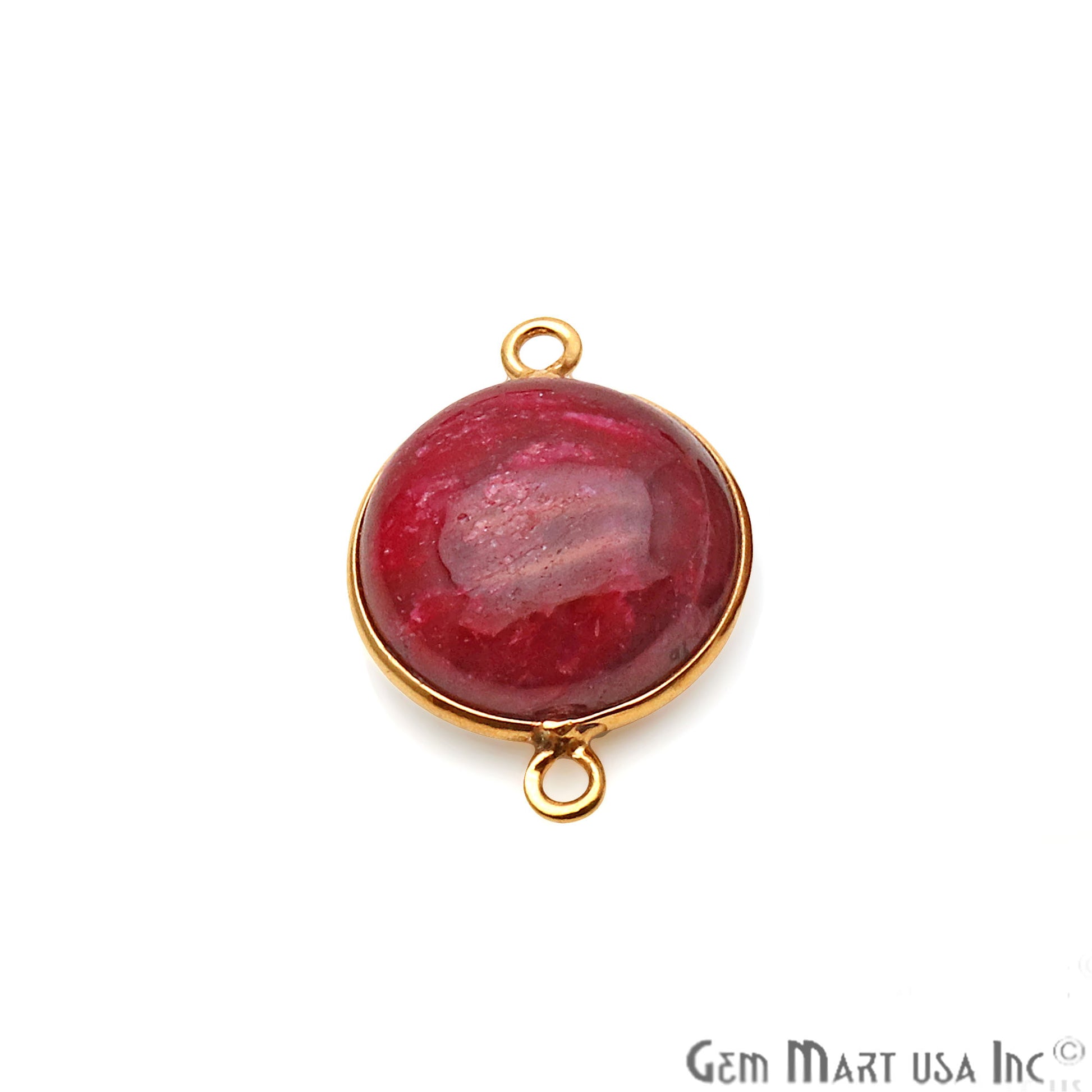 Ruby Cabochon Round 14mm Double Bail Gemstone Connector - GemMartUSA