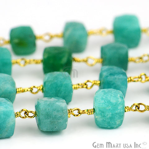 Dark Amazonite Box 5-6mm Gold Plated Wire Wrapped Beads Rosary Chain (762958807087)