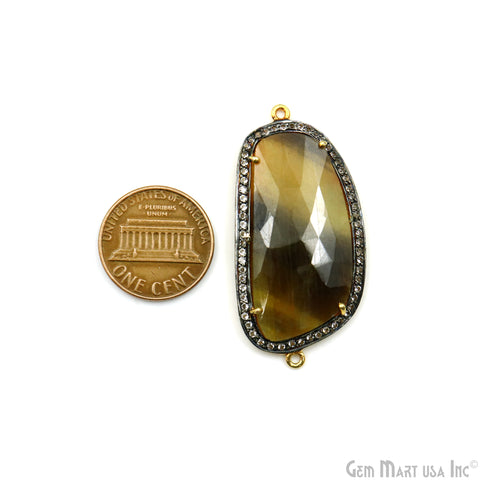 Sapphire & Pave Cubic Zirconia 43x21mm Double Bail Gold Vermeil Gemstone Connector