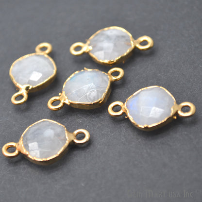 Rainbow Moonstone 10mm Cushion Electroplated Gemstone Connector (Pick Your Plating) - GemMartUSA