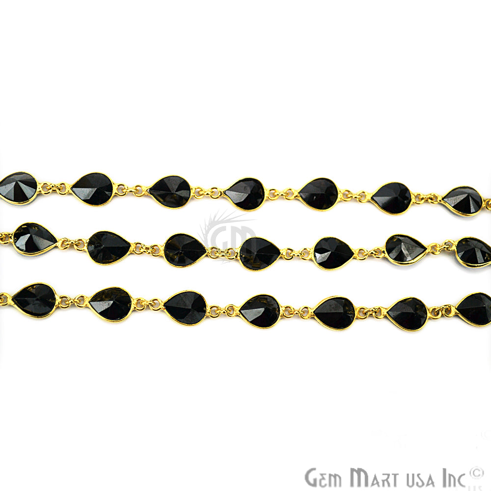 Black Zircon 7x9mm Pears Gold Bezel Continuous Connector Chain - GemMartUSA (764278997039)