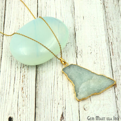 Aquamarine Free Form shape 55x33mm Gold Electroplated Gemstone Single Bail Pendant