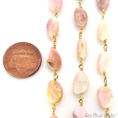 Pink Opal 12x5mm Tumble Beads Gold Plated Rosary Chain