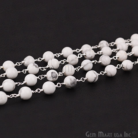 Howlite Jade Beads Silver Plated Wire Wrapped Rosary Chain (763857567791)