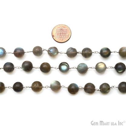 Labradorite Cabochon 9-10mm Silver Wire Wrapped Rosary Chain