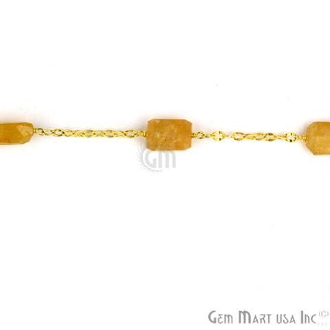 Yellow Aventurine 10-15mm Faceted Gold Wire Wrapped Rosary Chain - GemMartUSA