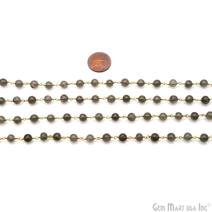 Smoky Topaz 5mm Round Smooth Beads Gold Plated Rosary Chain