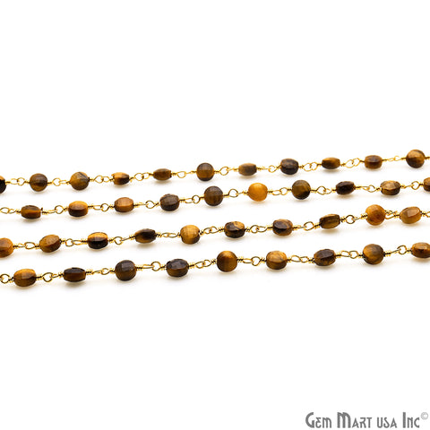 Tiger Eye Faceted 3-4mm Gold Wire Wrapped Rosary Chain - GemMartUSA