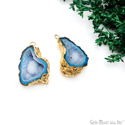 Geode Druzy 33x22mm Organic Gold Electroplated Single Bail Gemstone Earring Connector 1 Pair