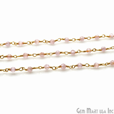 Pink Monalisa 3-3.5mm Beads Gold Wire Wrapped Rosary Chain - GemMartUSA